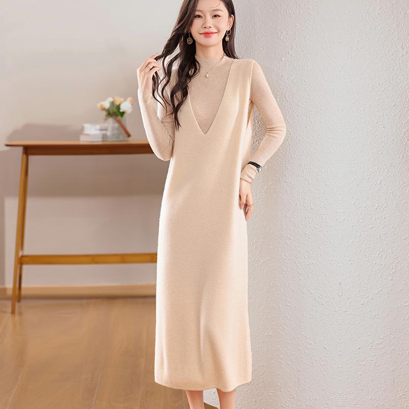 Women's Cashmere Dress Qinghe Cashmere 30% Cashmere 70% Wool Autumn and Winter Cashmere Skirt Soft and Warm