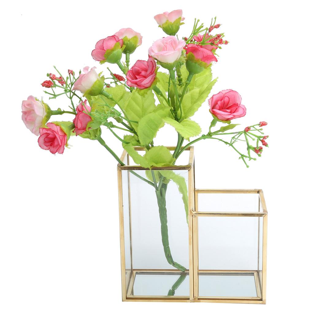Glass Storage Container Garden Polygonal Column Golden Brass Bar Welding Flower Room Box