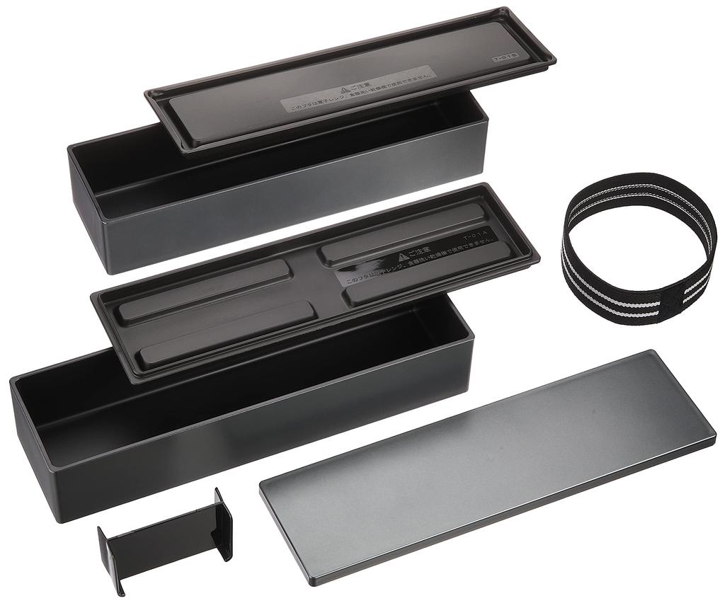 Tatsumiya Slim Bento Box Metallic W22 52332 Two-Tier 840, Black, Size Approx. D6.5 H9.6