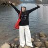 MJ STYLE Women's Graffiti Print Long Sleeve Cotton T-Shirt