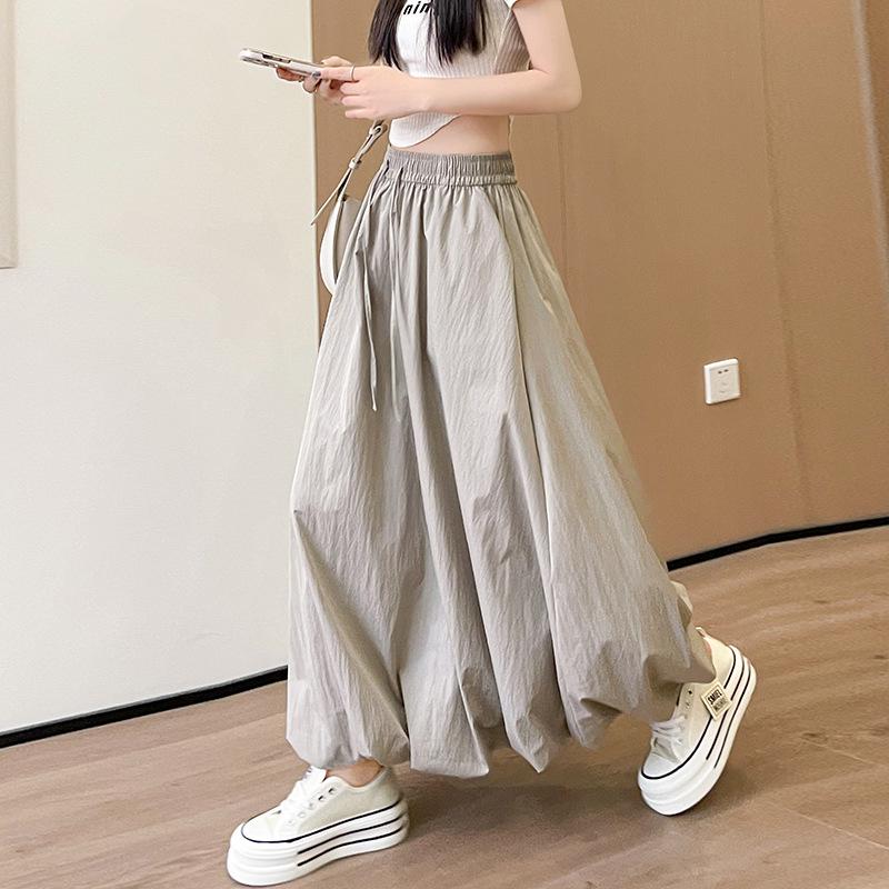 Damskirt med hög midja, elastisk, drapering och lykta, koreansk stil - Vår/Sommar
