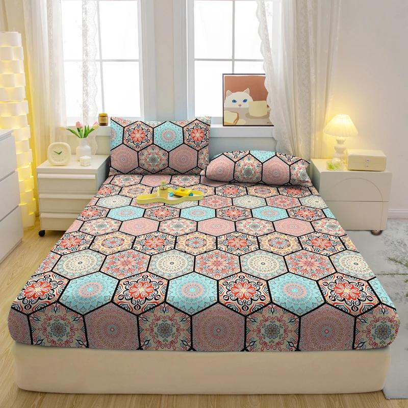 

Комплект из 3-х частей, простой современный матовый простынь на резинке с рисунком «Богемия», комплект покрывала для спальни с принтом, постельное белье 90x200cm