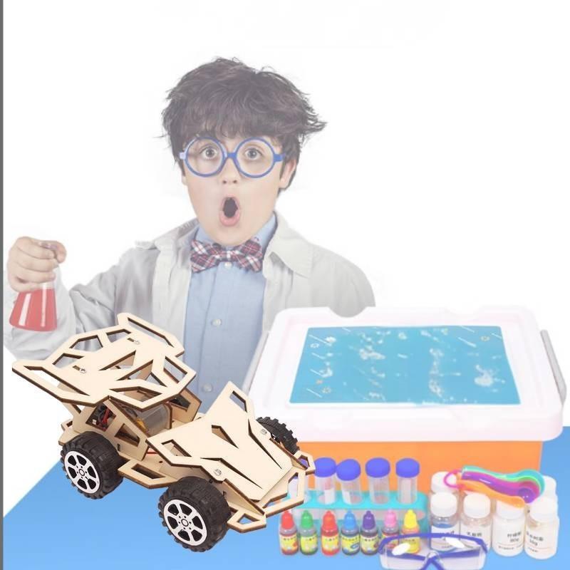 Stem Educational Diy Wooden 4wd Racing Car Science Experiment Toy For Kids Handmade Assembly