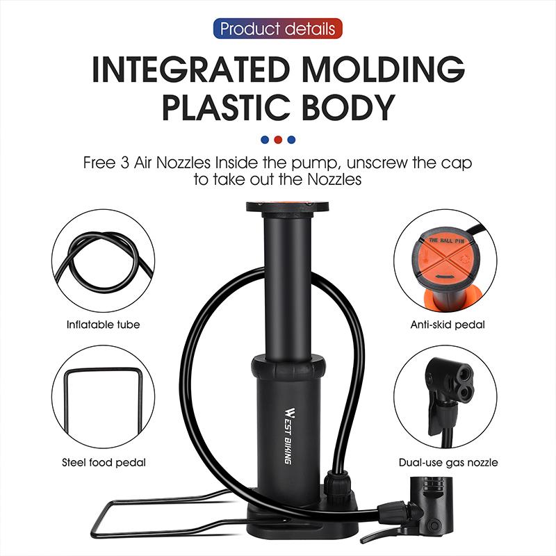WEST BIKING Ultralight Portable Bike Pump MTB Road Bicycle Foot Pump Presta & Schrader Valve Cycling Tire Air Inflator With Hose