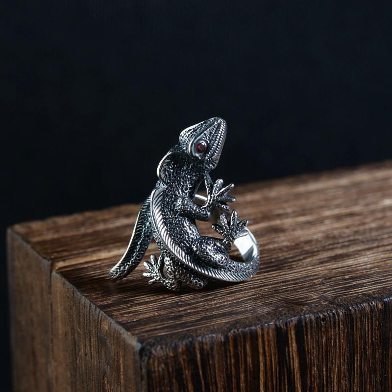 Anello Regolabile Vintage Lucertola Uomo Donna Minimalista Boho Statement Gioielli Rame Placcato Design Geometrico Animale