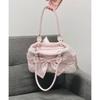 Borsa a Mano Rosa con Fiocco Carino Design Creativo con Borchie Borsa a Spalla in Peluche Borsa Tote Quadrata Orizzontale Borsa a Tracolla per il Pendolarismo Invernale