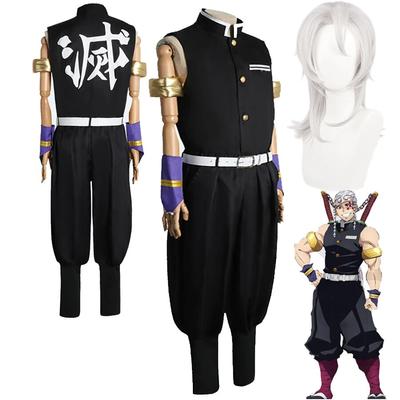 Tengen Cosplay Anime Dämon Slayer Kimetsu Keine Yaiba Cosplay Kostüm Uzui Tengen Uniform Silber Perücke Halloween Kostüme Outfit