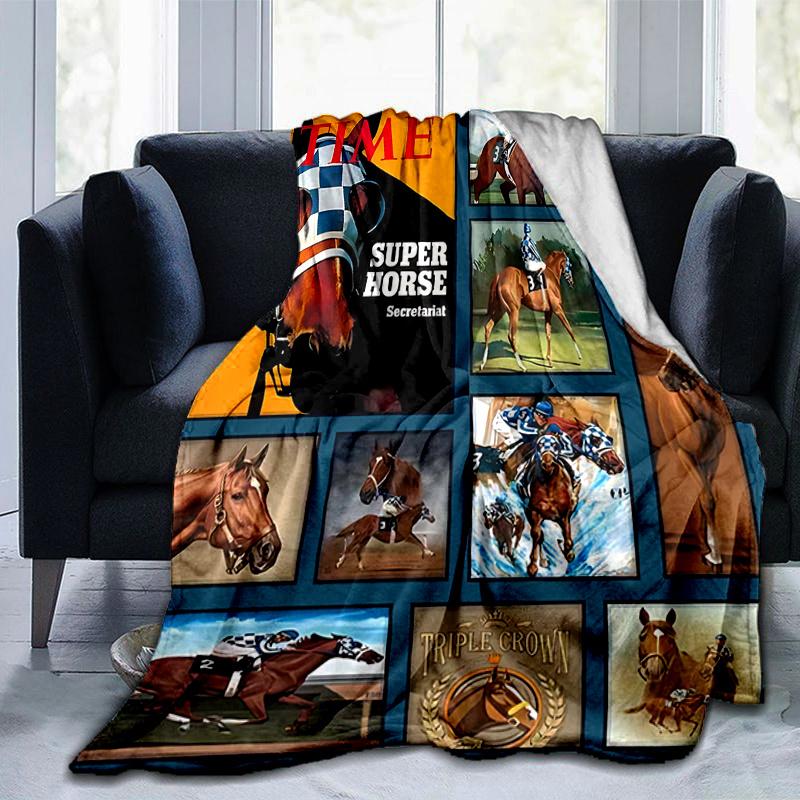 1pc Time Super Horse Secretariat Triple Crown Home Decor Blanket Perfect for Couch, Bed, Travel .W014