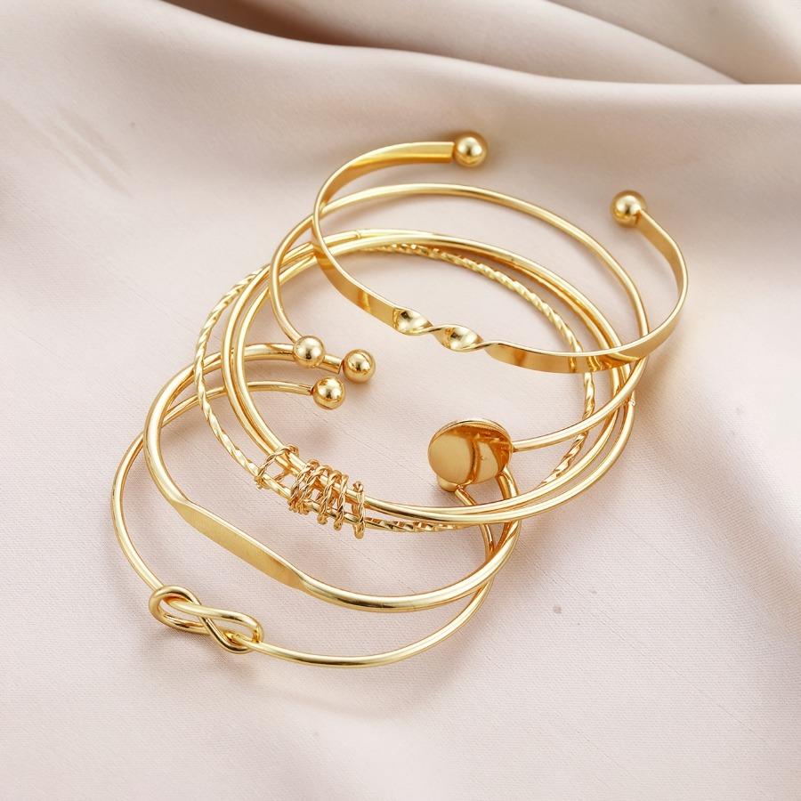 [NEW] 5pcs Set, Knotted Twist Wave Irregular Geometric Circular Stacked Bracelet, High-Quality Jewelry, Upgraded Fashion Bracelet