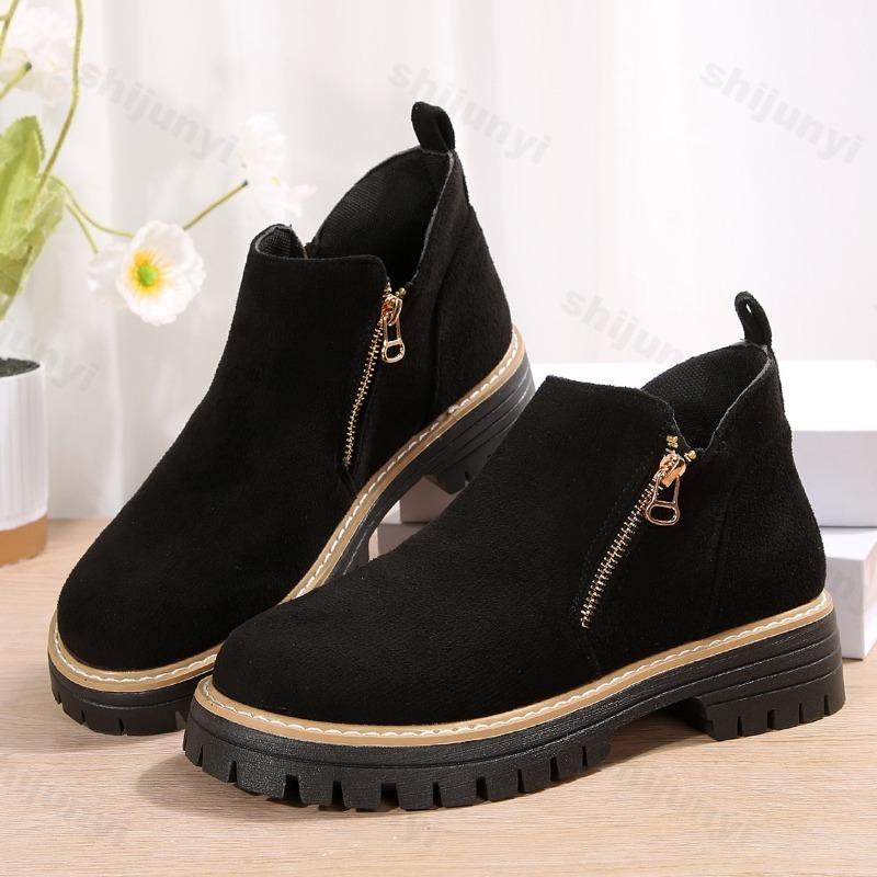 Autumn New Retro Design Casual Zipper Short Boots for Women Comfortable Versatile Non Slip Fashion Thick Soled Ankle Boots