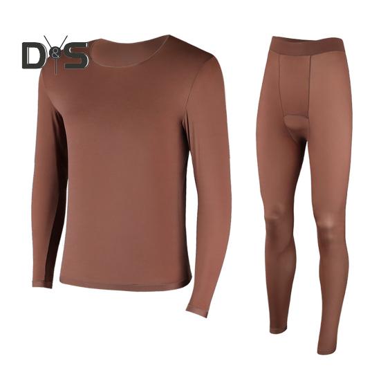 

2 шт./комплект зимнее мужское термобелье комплект круглой горловины бесшовный длинный рукав теплый тонкий облегающий высокоэластичный пижамный комплект для холодной погоды домашняя одежда L верблюд