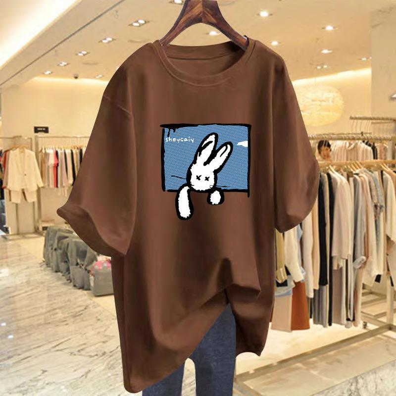 Heavy 100% cotton ns salt new short-sleeved T-shirt women's printing loose design cartoon rabbit top