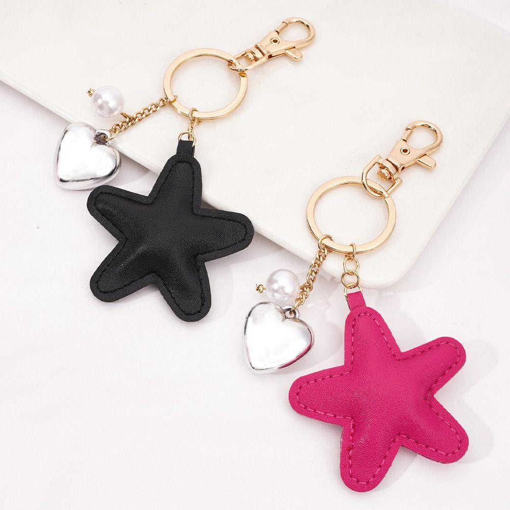 Heart Star Leather Keyring PU Colorful Pendant Charm Star Shape Keychain Bag Hanging