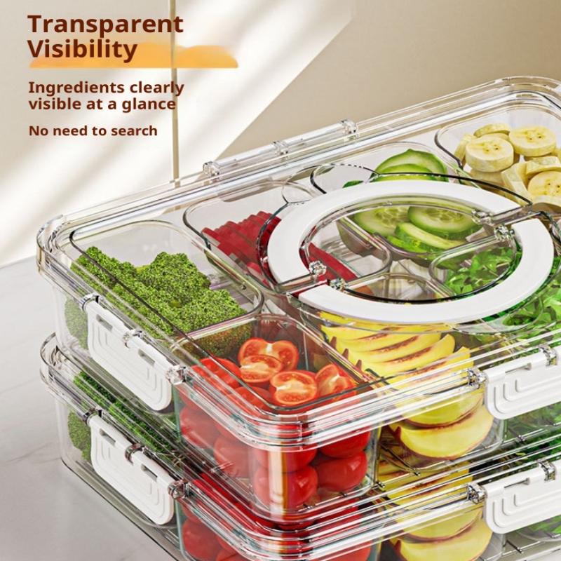 Divided Plate With Lid Food Storage Box Snack Box 8 Grid Snack Box Fruit Storage Box For Refrigerator Snack Vegetable Fruit Food