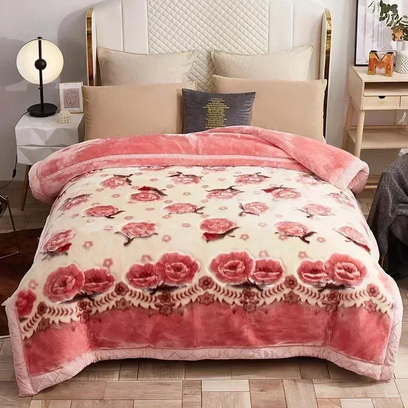 Luxury Heavy Double Layer Raschel Blanket Thickened Warm Plush Winter Blankets for Bed Vintage Floral Soft Weighted Comforter