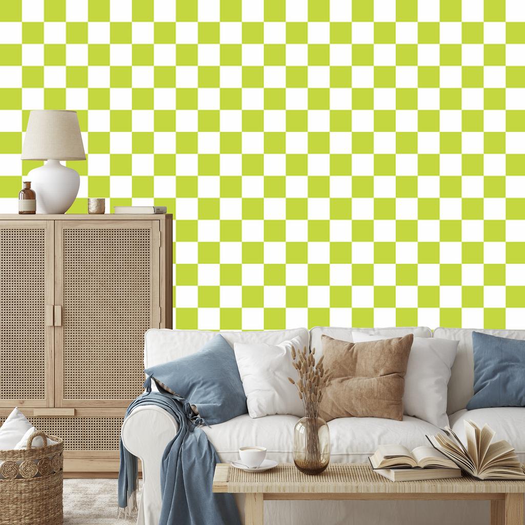 Checkerboard Wallpaper Lime and White for Living Room and Bedroom 50x1000