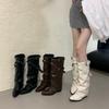 Trendy Fried Street European and American Sexy Babes White High-heeled Boots Women's Belt Buckle Rivet Babes Pointed Trousers Boots