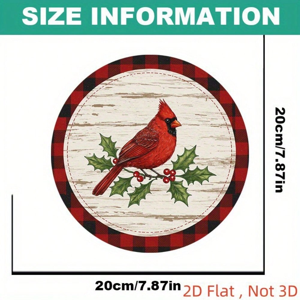 Vintage Cardinal Holly Wreath Tin Metal Sign Rustic Wood Wall Art Farmhouse Holiday Christmas Home Decor 7.87 Inch
