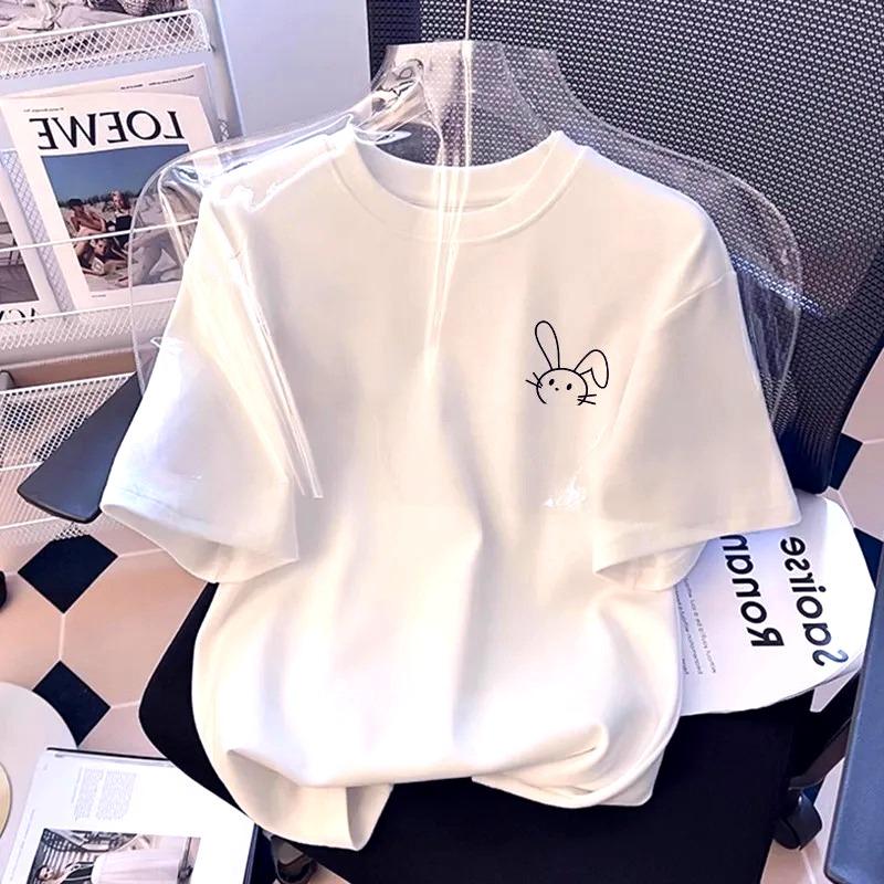 Cute Rabbit Smiling Face Printed White Children's T-shirt 2026 New Popular Summer Loose Top Parent-child Fashion Tee Shirt