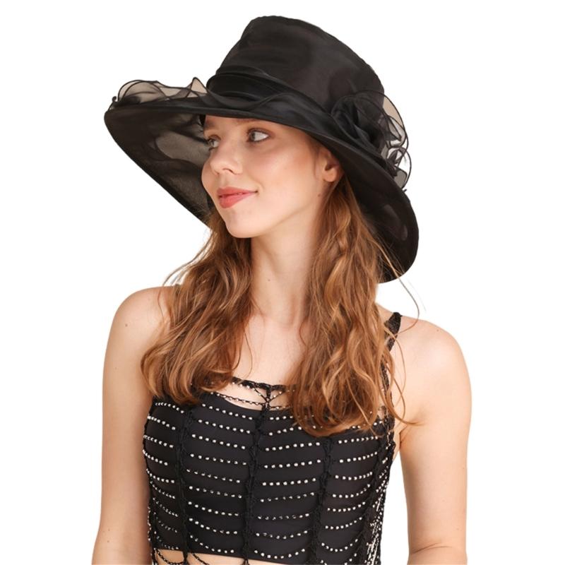 

Women Church Baptism Hat Fascinator Hat for HorseRacing Organza Flower Pillbox Hat TeaParty Wedding Bowlers Sun Hat 1