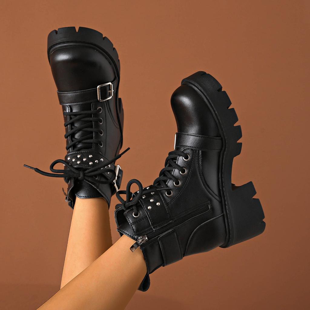 British style rivets thick heel women's lightweight outdoor hiking mountaineering non-slip sports a footsteps casual not tired feet boots