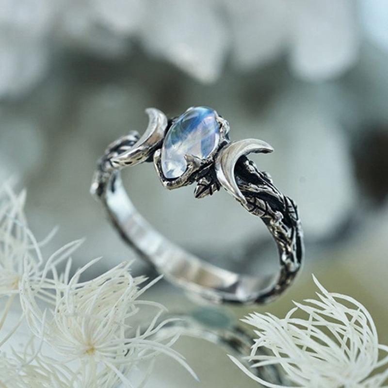 Yuanjing Temu Bohemian Moonstone Jewelry: Vintage Crescent Rings for Women, Men, and Children