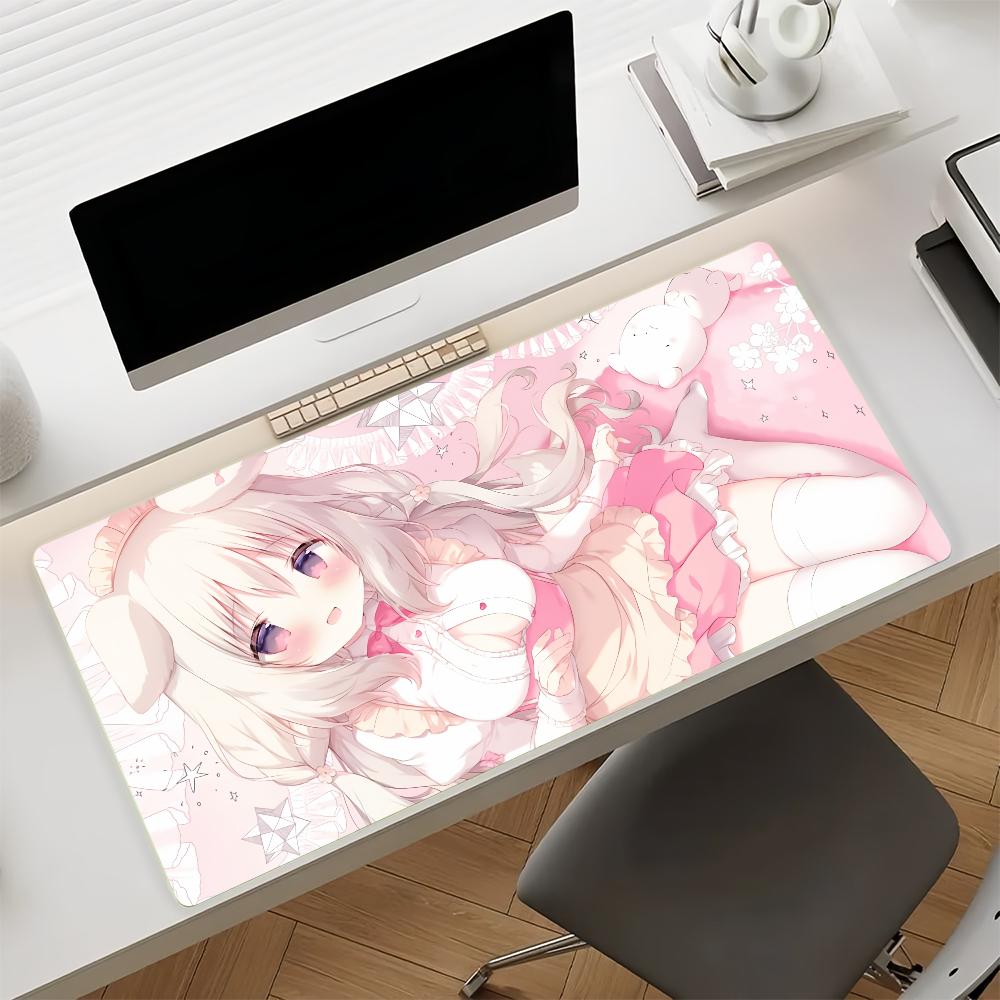 Gaming Mouse PadLarge Desk MatAntislip Stitched Edges Pink White Bunny Girl Anime Print Keyboard Pad for Gamer Home Office