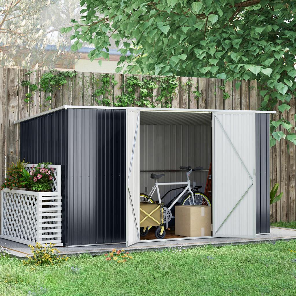 11 X 5.6ft Galvanised Steel Garden Shed, Metal Shed, Garden Storage Shed with Lockable Doors and Gloves for Outdoor Patio, Garden, Grey