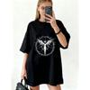 Abito Maglietta Oversize Nero Angelo Con Corona Di Spine Stampa Streetwear Casual Moda Per Donne