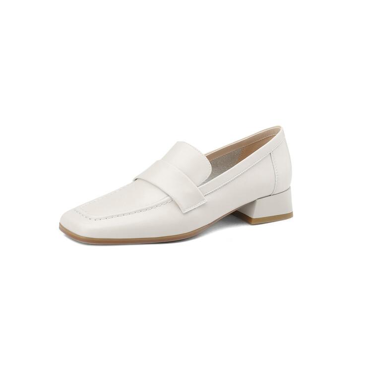 Fashion NEW Spring/Autumn Women Loafers Square Toe Chunky Heel Shoes Split Leather Shoes for Women Concise Low Heel Slip-on Women Pumps