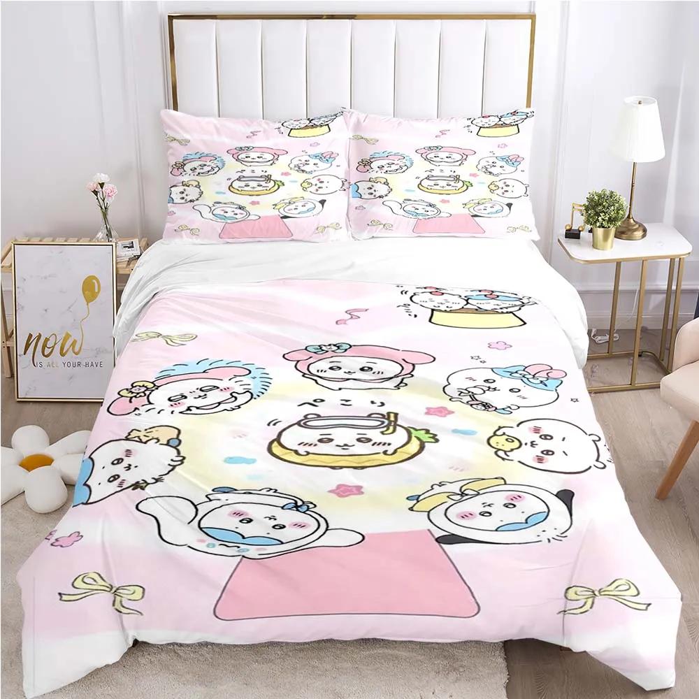 Cartoon Chiikawa Pattern Quilt Cover Pillowcase Two or Three Piece Multi Size Duvet Cover Bedding Sets Christmas Gift