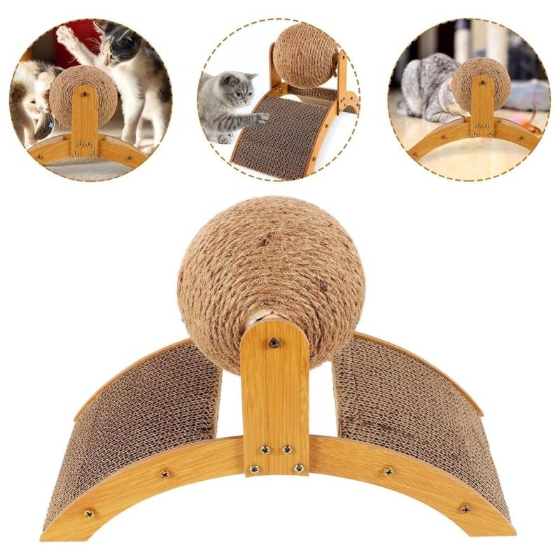 Durable Sisal Cats Scratching Post With Rotating Wheel Design And Natural Wood Structure For Furniture Protections
