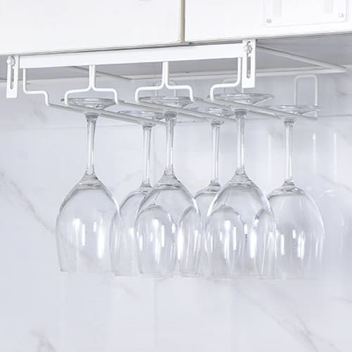 Wine Glass Holder, Hanging Wine Glass Hanger, 3-Column Glass Holder, Adjustable Shelf Thickness, No Drilling Required, Easy Installation, Wine Glass S