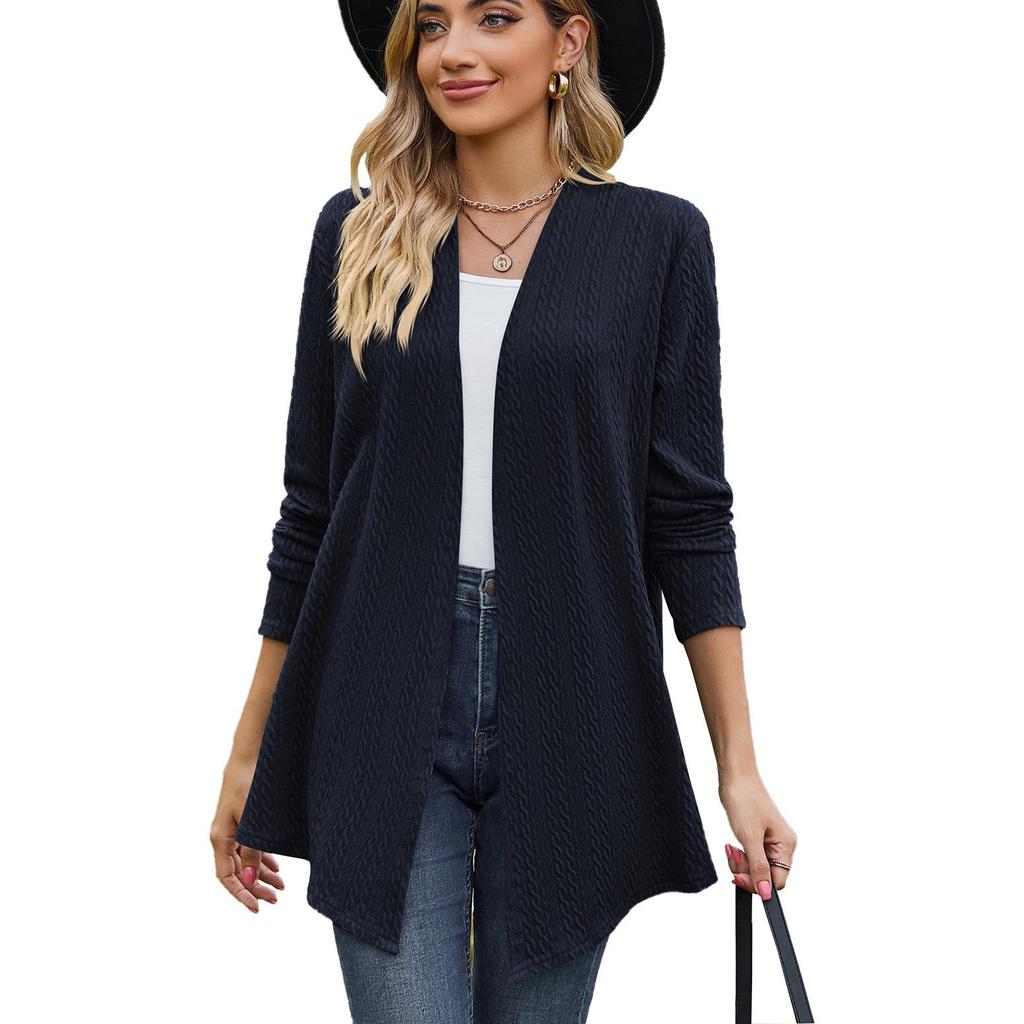 2023 Autumn/Winter Solid Color Long Sleeve Loose Cardigan Coat for Women