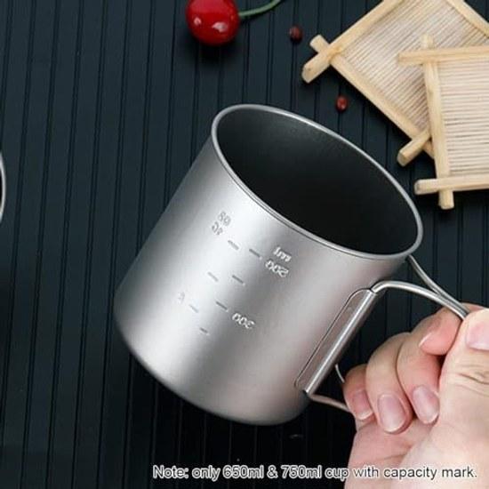 TOMSHOO Camping Titanium Pot Outdoor Mug Lid Coffee Cup Foldable Handle Hiking Travelling Backpacking Open Fire