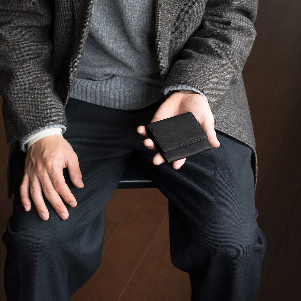 Calf Leather Coin Case Genuine Leather Coin Purse Made In Japan Black Mt18004 [Matsuoka Leather] Men's