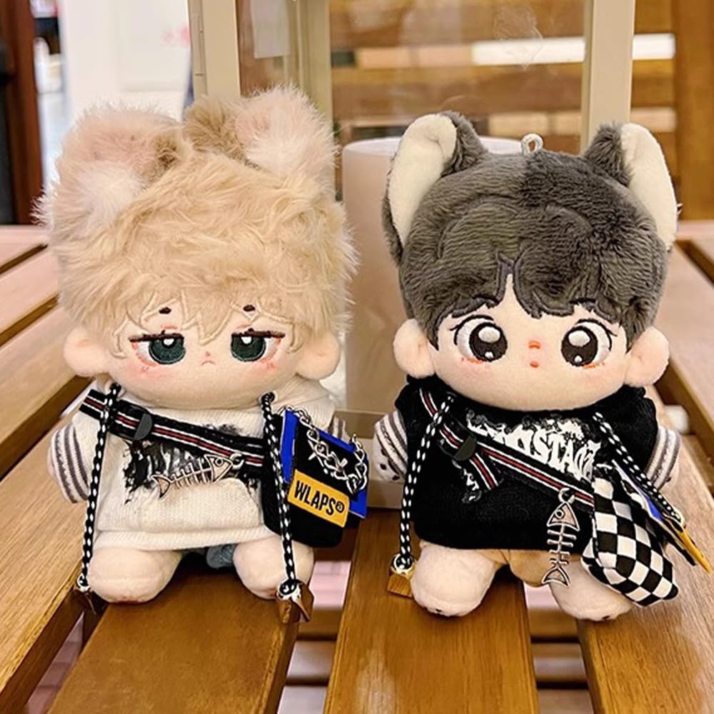 niannyyhouse 10cm Plush Clothes Set: Dark Dawn (Hoodie, T-shirt, Shorts, Glasses, Backpack, Shoes, Dress-Up, Cotton Doll, Accessories) (Black)