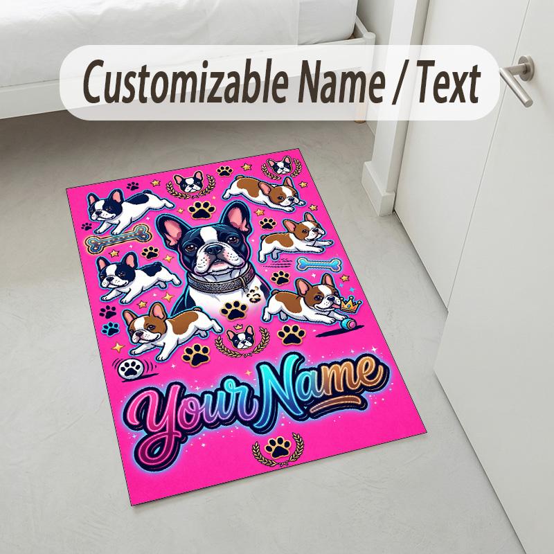 Dog Theme Crystal Velvet Rug Personalized Custom Name Text Soft Floor Mat Home Decor