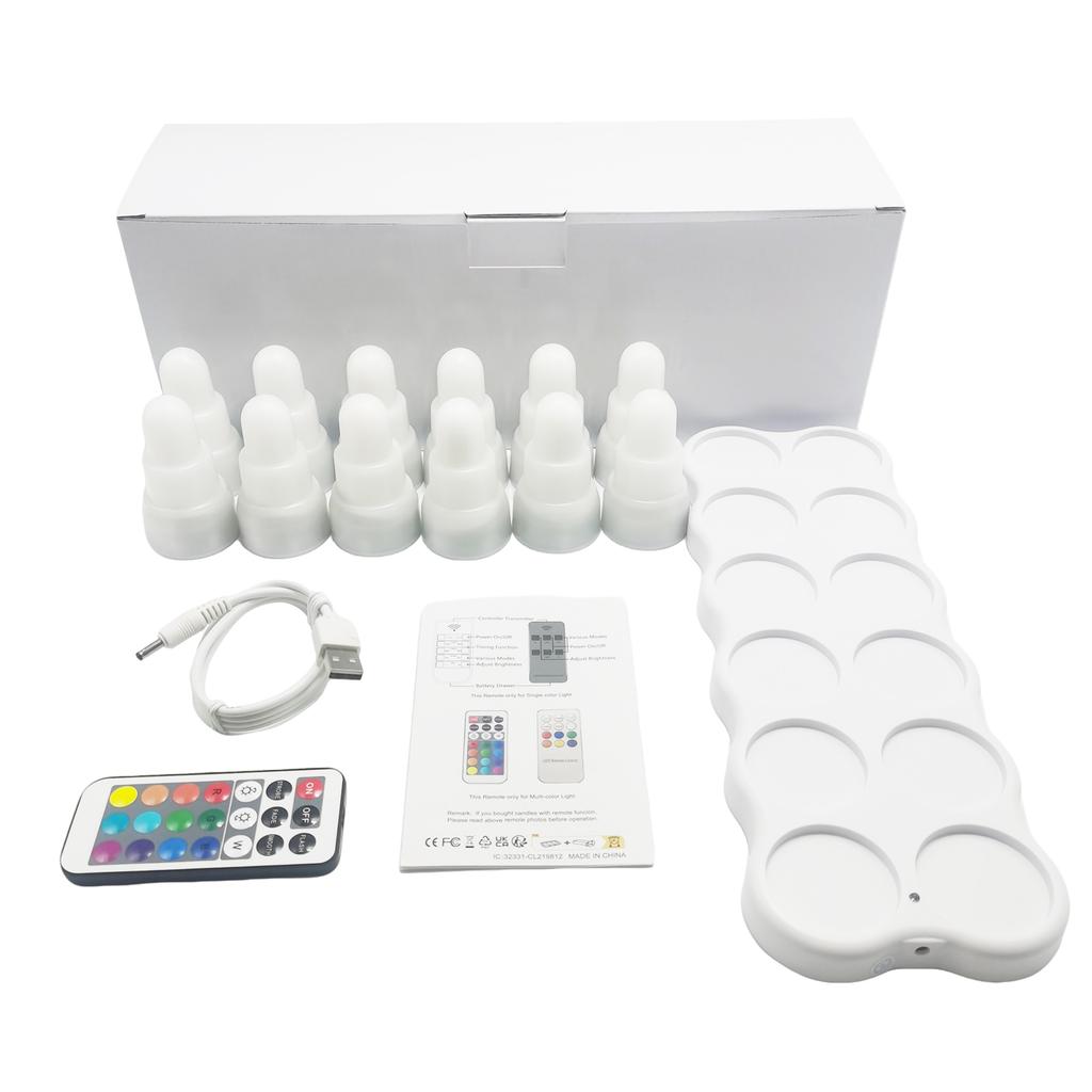 12PCS Remote Controlled Wireless Charging Rechargeable Tealight RGB LED Candle Lamp Wedding Xmas Home RGB Party Table Decor