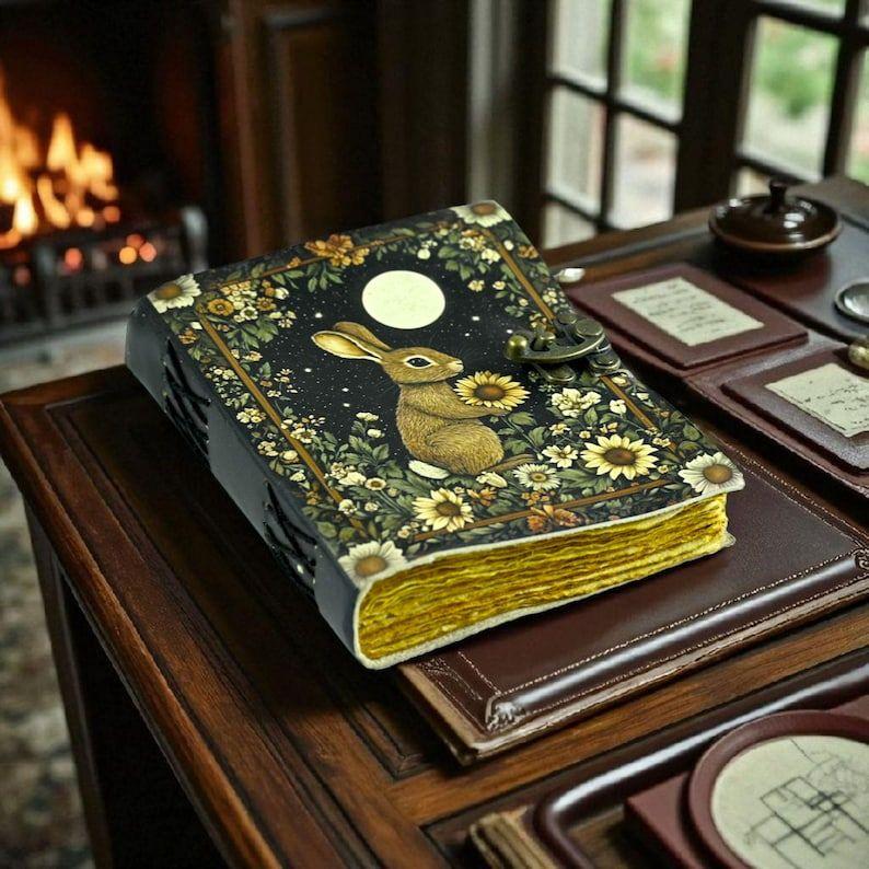 Leather Bunny Grimoire: Vintage Spell Book of Shadows with Deckle Edge