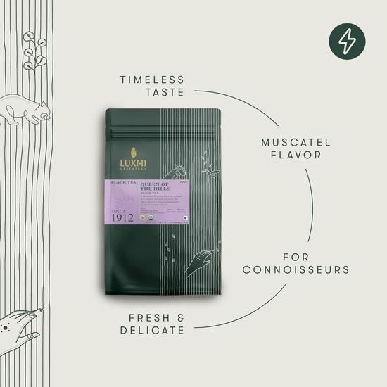 Luxmi Estates Queens Black Tea Blend 50 Tea Bags (100gm) Pack | Certified Organic Black Tea | Kosher, Gluten Free | 50 Cups