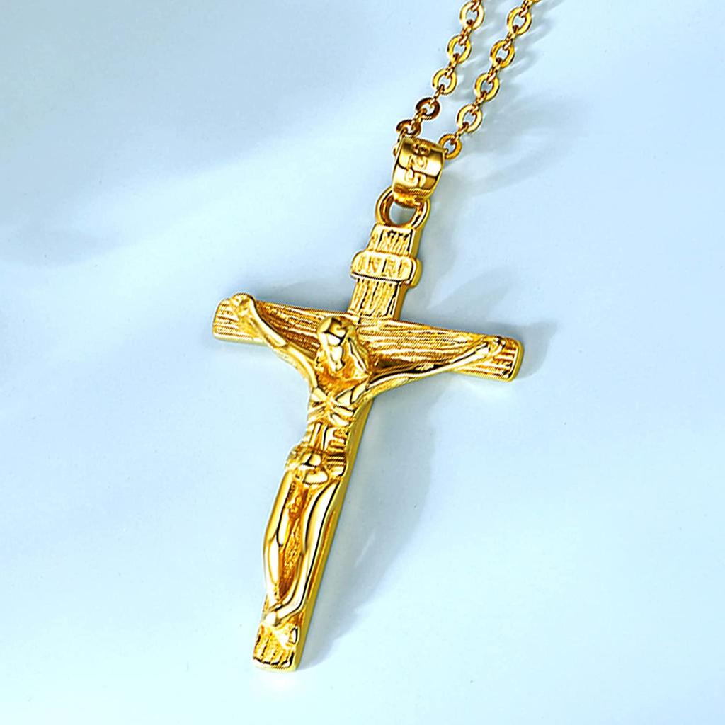 Christliche Jesus-Kreuz-Halskette für Damen und Herren, Edelstahl, religiöse antike Jesus-Halskette, Gebet, Taufe, Schmuck, Geschenk