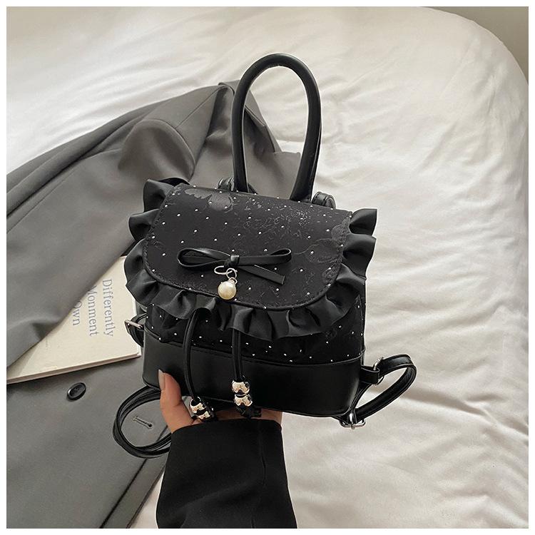 Korean version of fashionable girl style portable small bag 2025 new lace lace high value casual backpack