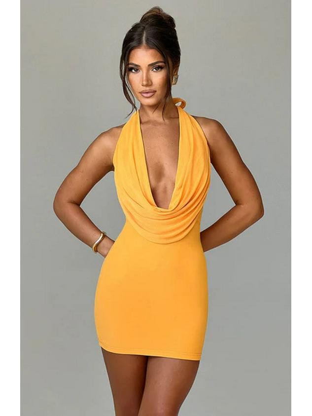 

Элегантное женское летнее платье 2024 года без бретелей, с халтером, V-образным вырезом - Облегающий талию и бедра стиль Medium жёлтый
