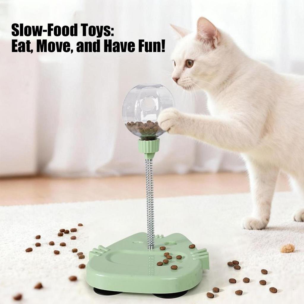 Treat Dispensing Cat Toy Interactive Slow Feeder Cat Treat Ball With Teaser Wand For Kittens Pets Boredom Play Hunting