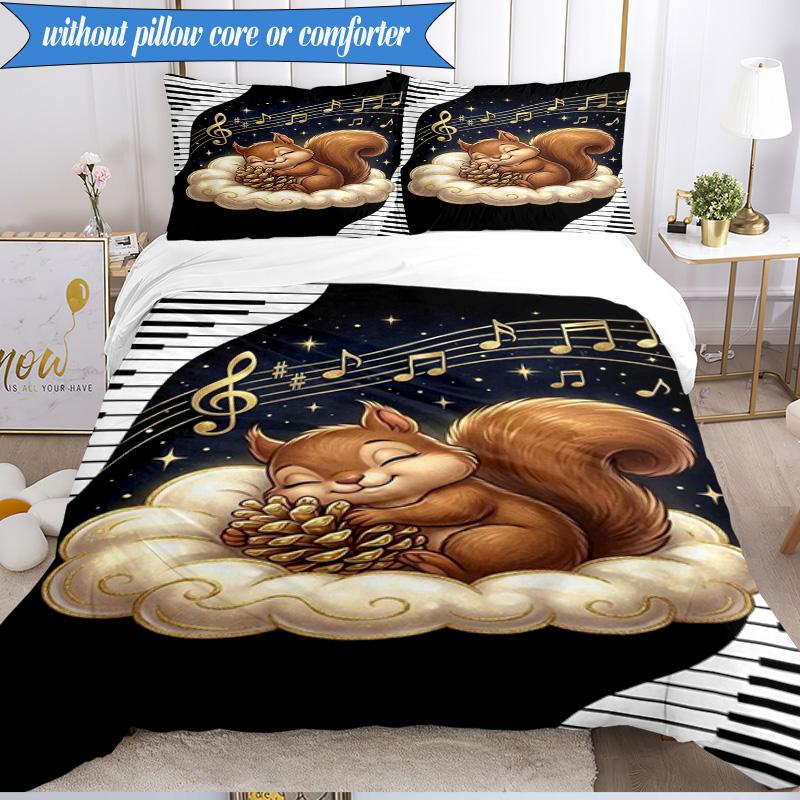 3-teiliges Bettwäsche-Set ' Eichhörnchenträume im Mondlicht', Enthält 1 Bettbezug und 2 Kissenbezüge, Perfekt für Schlafzimmer, Wohnheim, Weihnachtsgeschenk für Fans