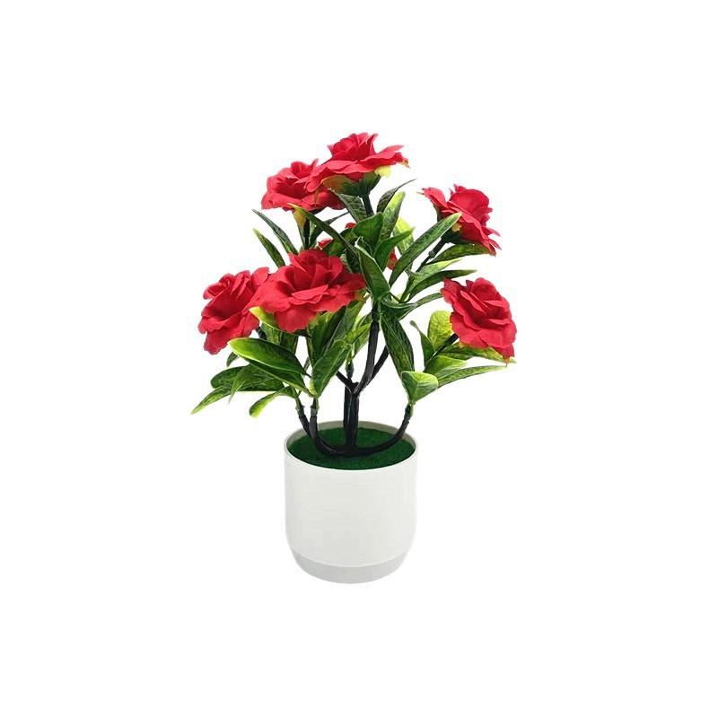 Rose Flower Plastic Fake Potted Plant Bonsai For Tabletop Decor And Use Event