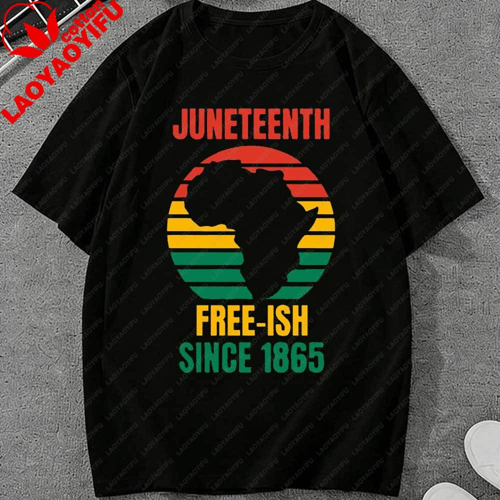 Juneteenth Freeish Since 1865 Africa Map Retro Sunset Graphic TShirt African American Pride Casual Tee Cotton Top Gift Apparel