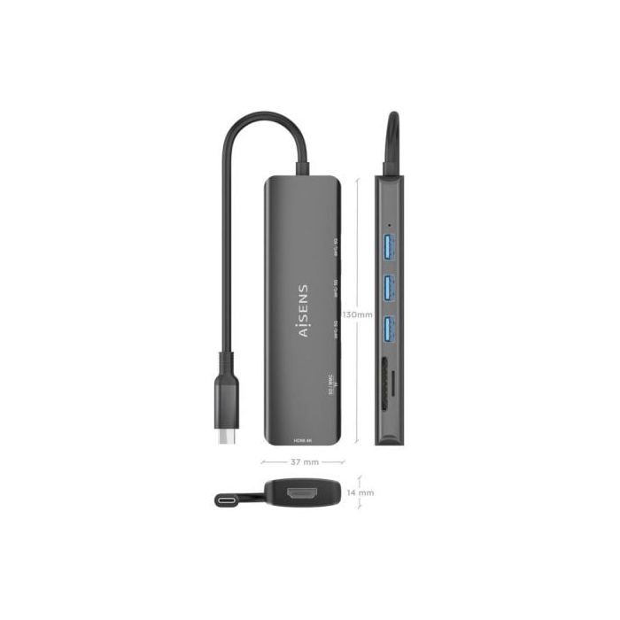 Dockingstation USB Typ-C Aisens ASUC-6P024-GR- 1xHDMI- 3xUSB- 1xKartenleser- Grau