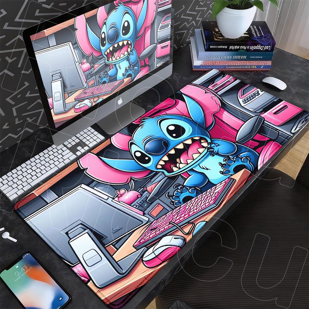 New Anime Mousepad Stitch And Angel Cute Office Deskmat 90x40cm Large Cartoon Gamer Cabinet Carpet Non-slip Keyboard Accessories